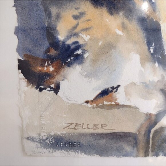 Deb Zeller Signed Water Color Painting Sitting Calico Cat Kitty 11 X 15 Midwest - Picture 4 of 6